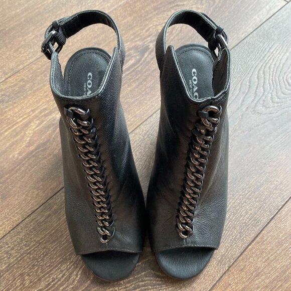 COACH Sandford Black Open Toe Booties Size 8 - Picture 2 of 6